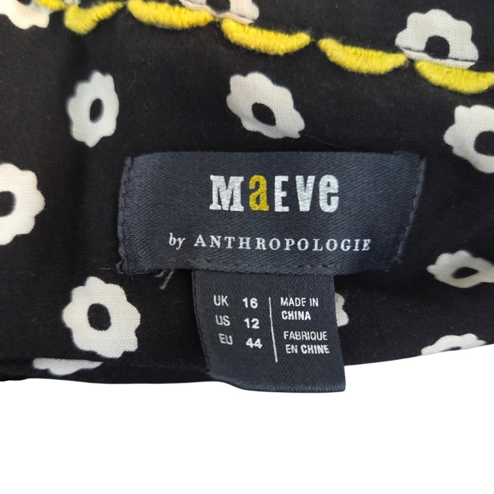 Maeve Anthropologie Black White Floral Ruffle Button Down Blouse Top Size 12 - Picture 6 of 8